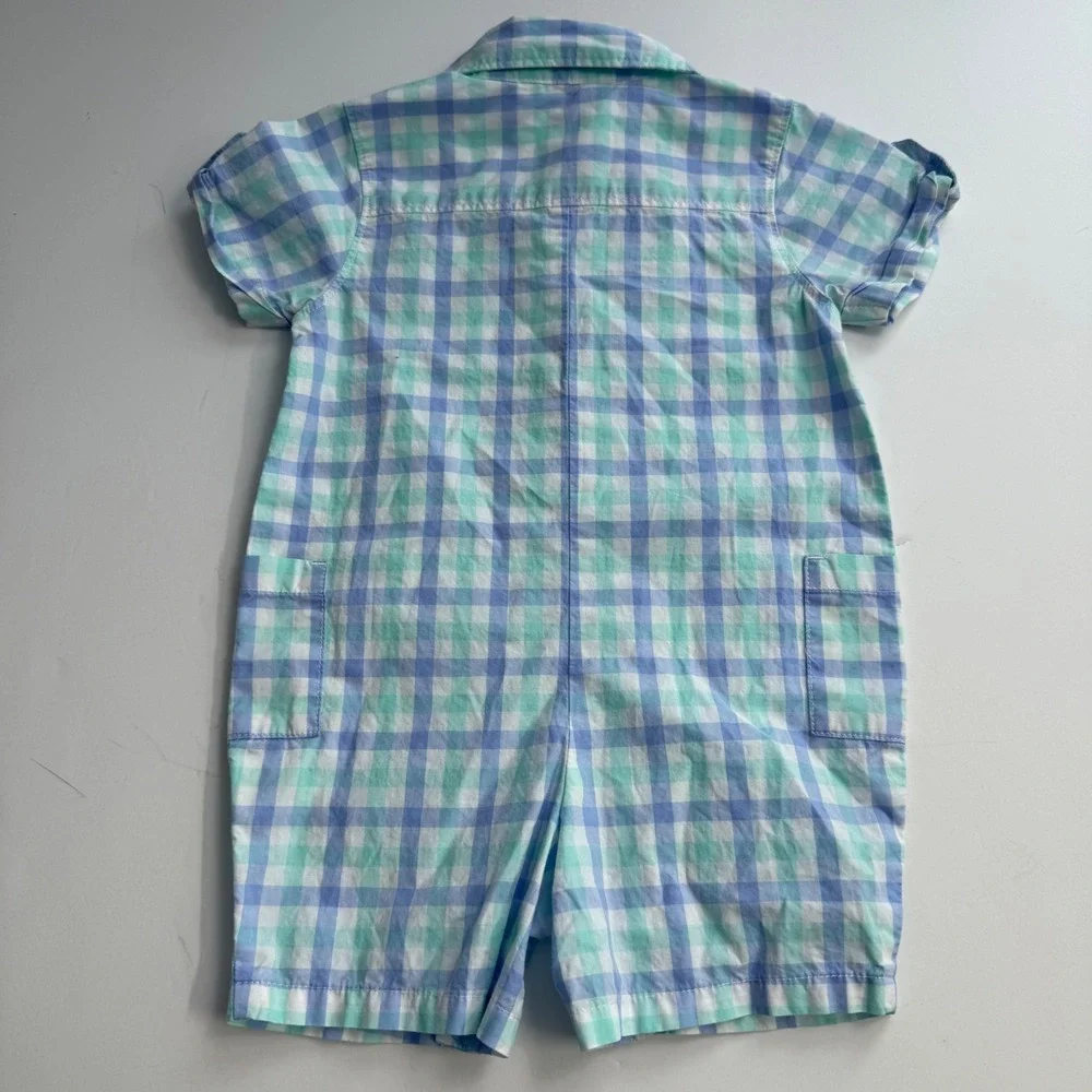Janie and Jack Plaid Blue Collar Grandpa Romper Outfit Boys 6-12 months Cotton